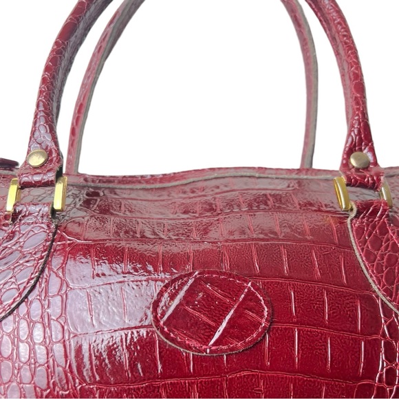 Ox Blood Crocodile-Embossed Satchel with Crossbody Strap - Picture 3 of 10